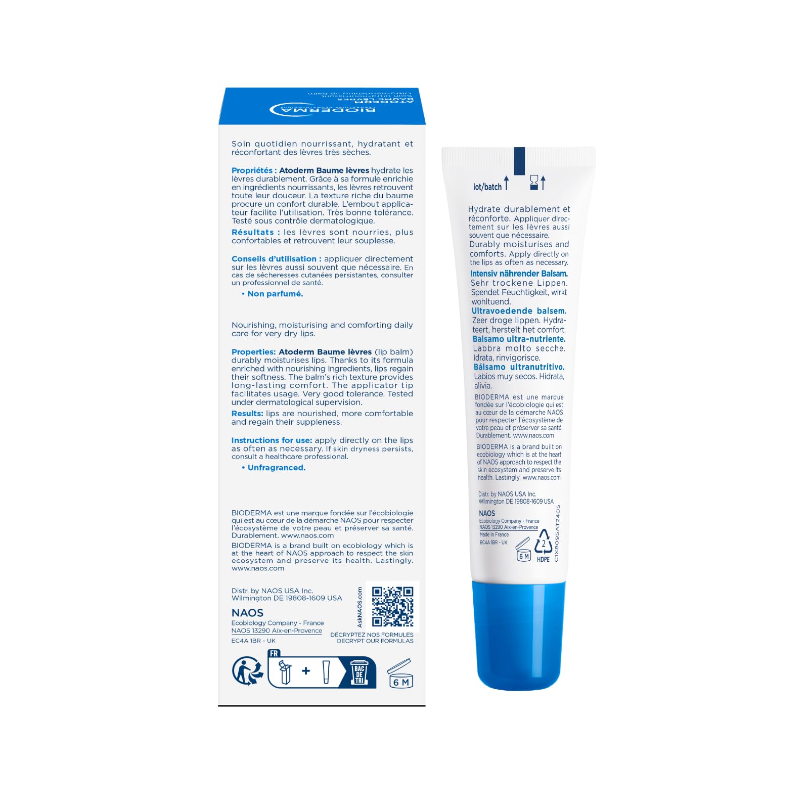 Bioderma Atoderm Lip Balm - Moisturizing Lip Care with Shea Butter & Avocado Oil for Dry, Chapped Lips