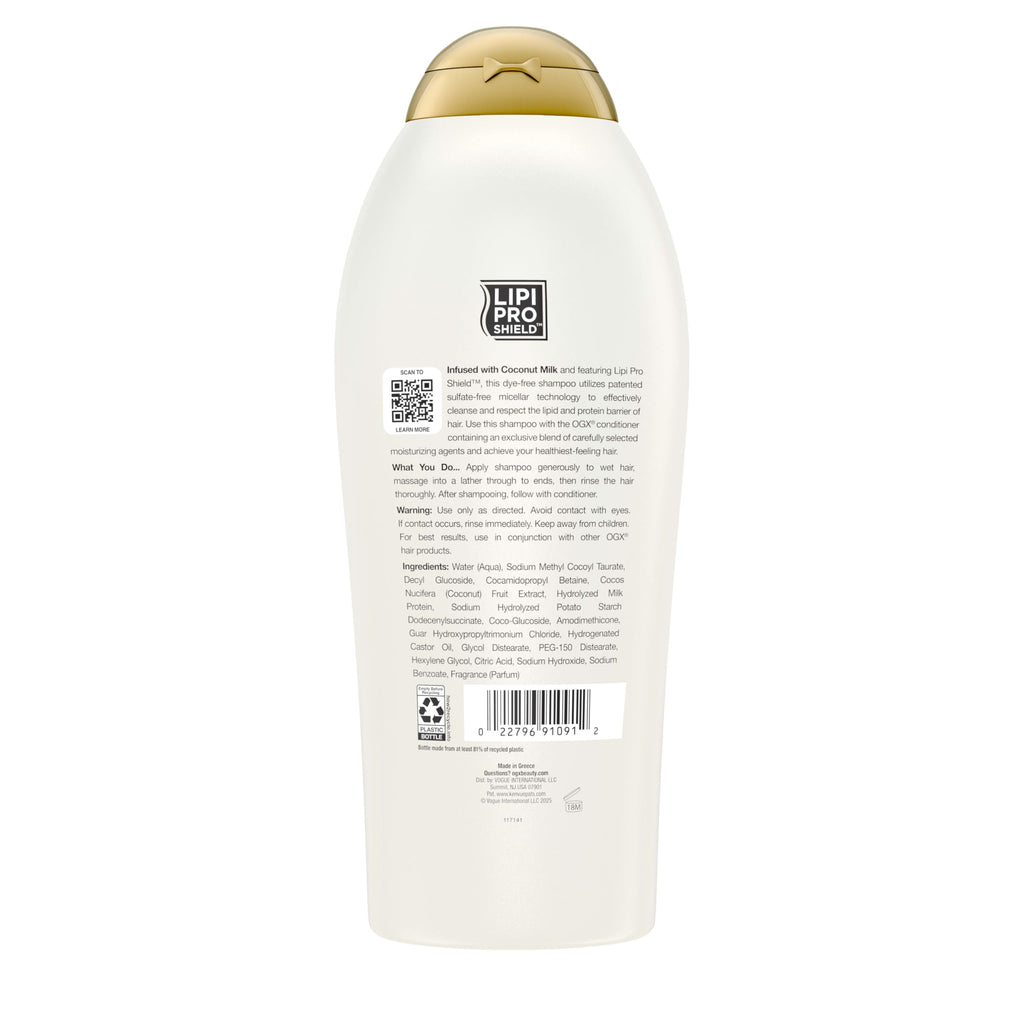 OGX Coconut Milk Shampoo - Sulfate-Free, Nourishing Hair Care for Dry or Damaged Hair
