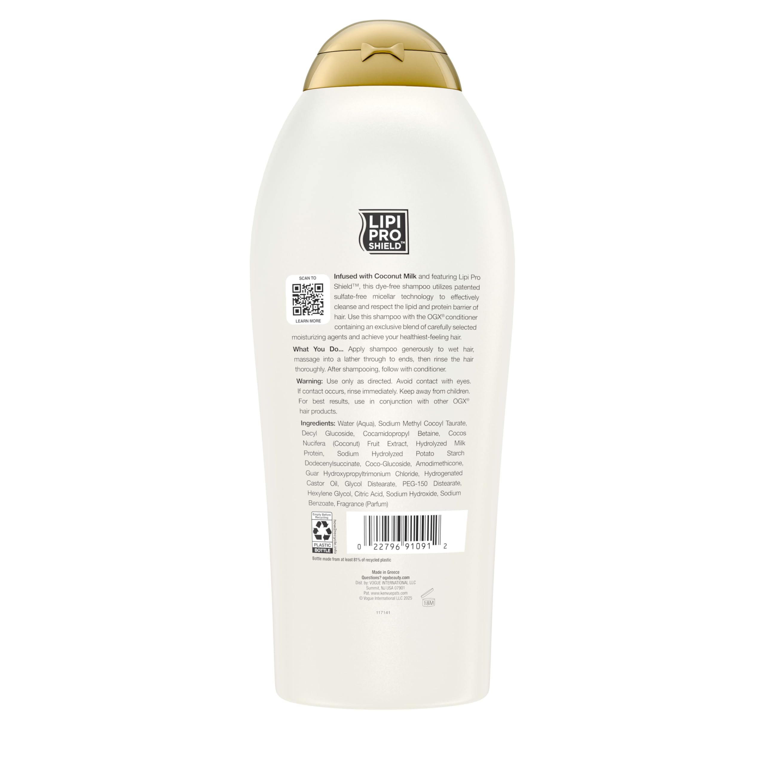 OGX Coconut Milk Shampoo - Sulfate-Free, Nourishing Hair Care for Dry or Damaged Hair