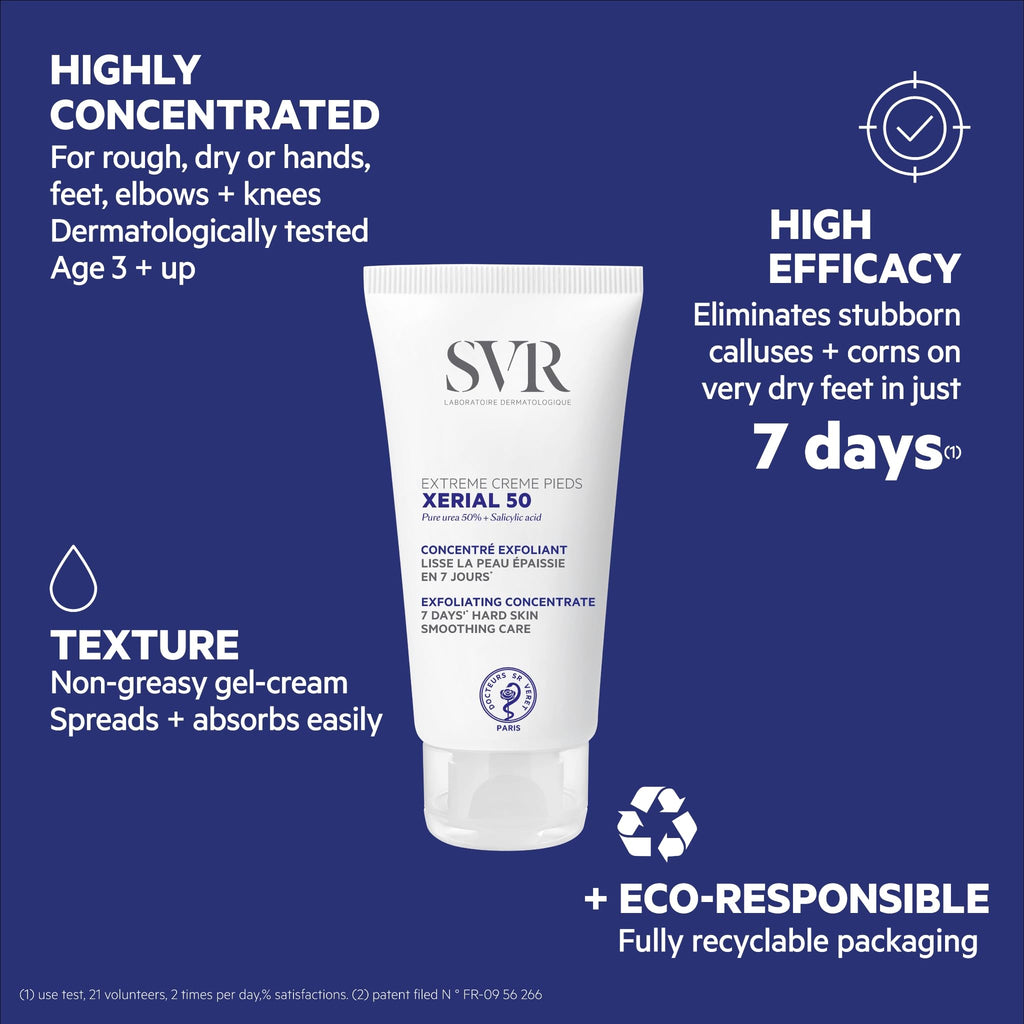 SVR Creme Pieds Xerial 30 - Intensive Foot Cream for Dry Feet with 30% Urea, Moisturizing & Soothing, 1.69 fl oz