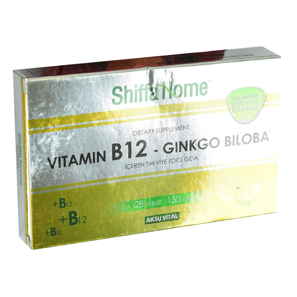 Shiffa Home Vitamin B12 & Ginkgo Biloba Supplement - 28 Tablets | Natural Ingredients