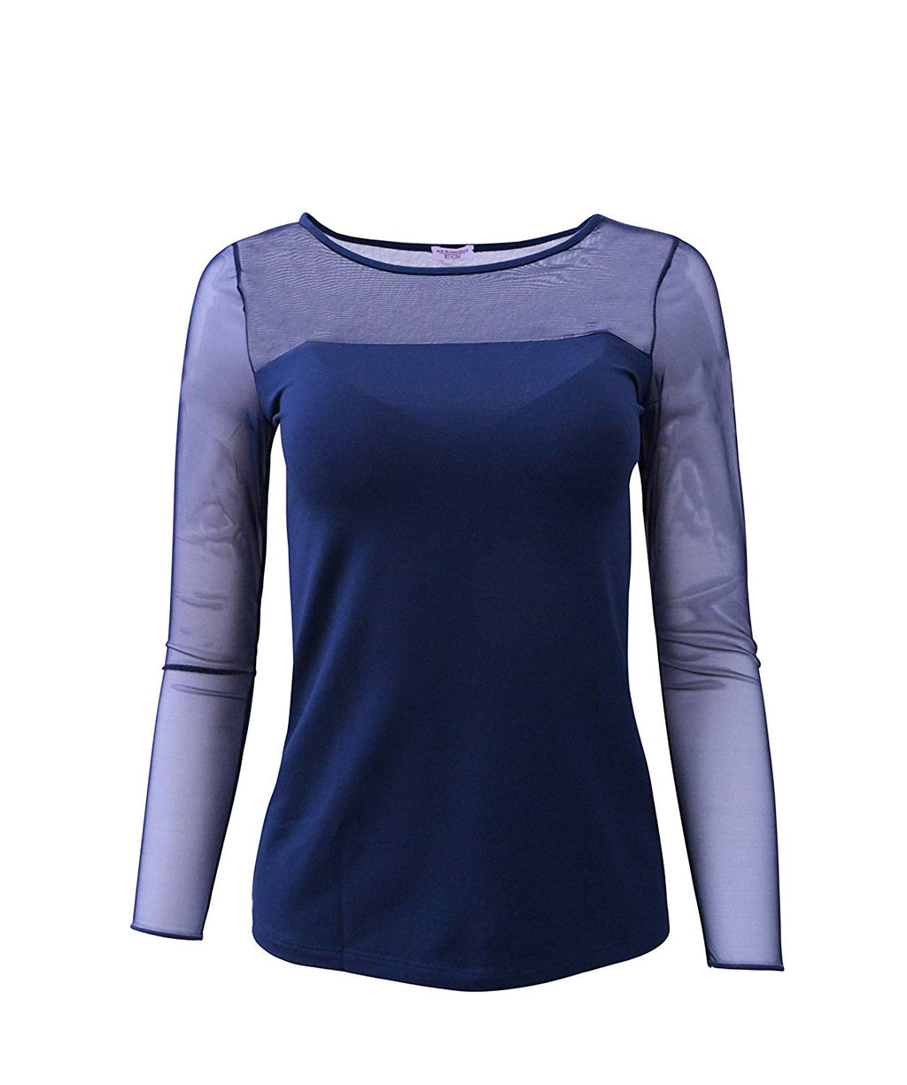 tittimitti EGI Luxury Modal Women's Tulle Top Long Sleeved. Proudly Made in Italy. — detail close-up