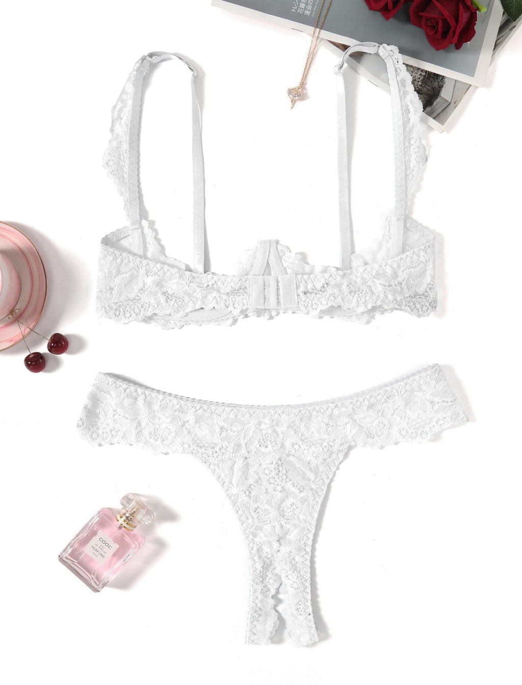 White Lace Women's Slip Underwear Set - 2 Pack | Size M
