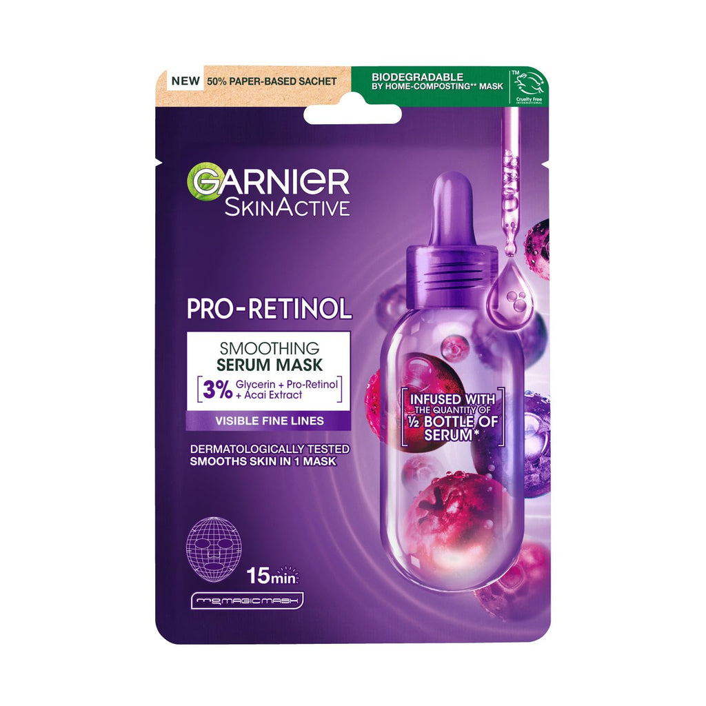 Garnier Pro-Retinol Face Mask - Anti-Aging Skincare Sheet Mask for Wrinkles, Hypoallergenic, 22g