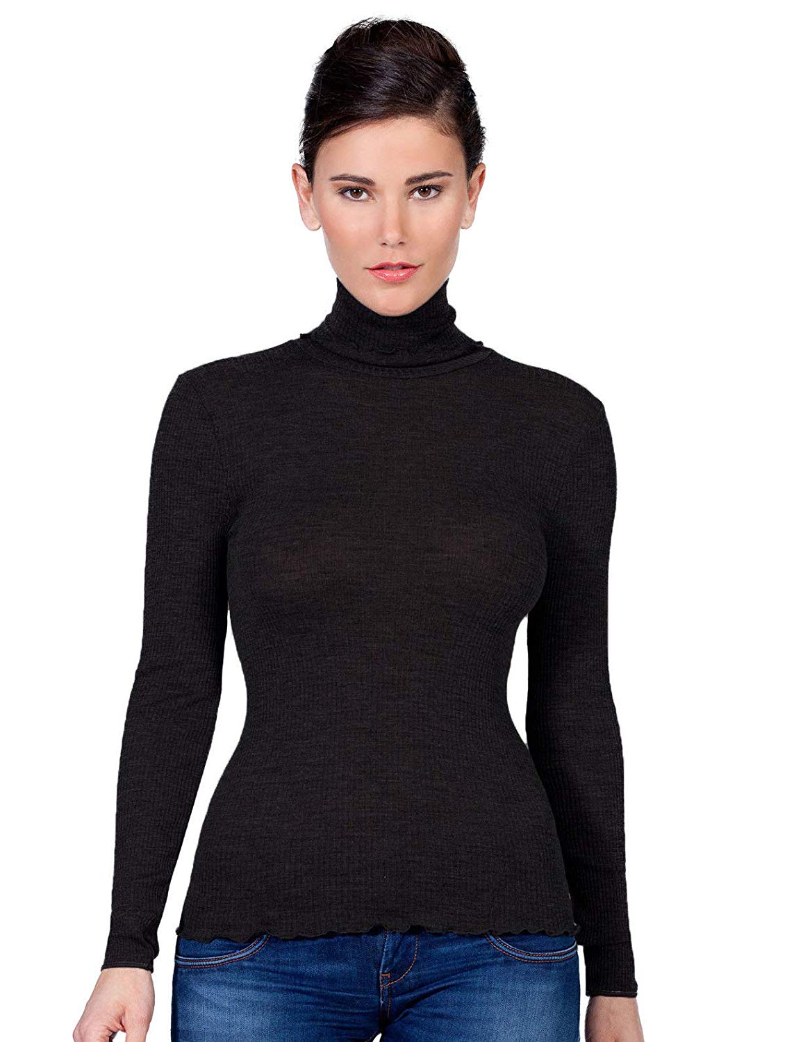tittimitti EGi Luxury Wool Silk Turtleneck Long Sleeve Top. Proudly Made in Italy (1494) — back view