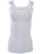 tittimitti BASIC COTTON Free Spirit Premium Quality 100% Cotton Women's Lace Trim Tank Top Made in Italy — in-use photo