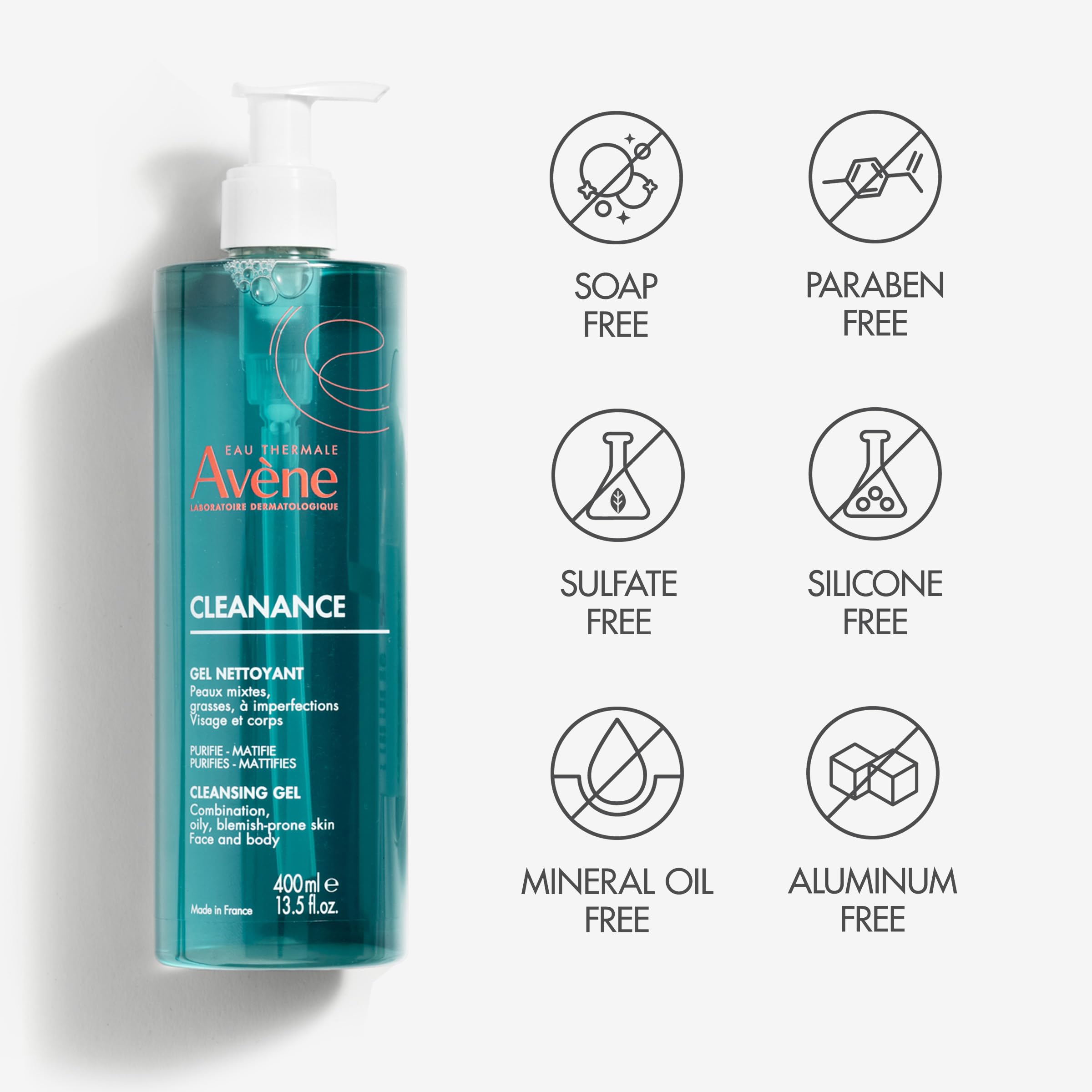 Avene Cleanance Cleansing Gel for Combination/Oily Skin - Gentle, Non-comedogenic, 13.53 fl oz