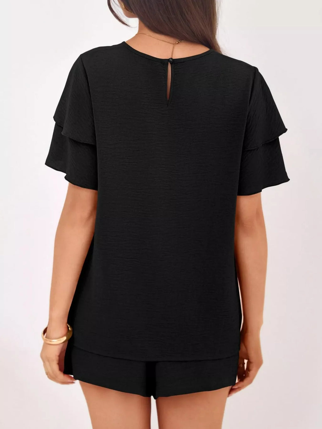 Ruffle Sleeve Top and Shorts Two-Piece Set