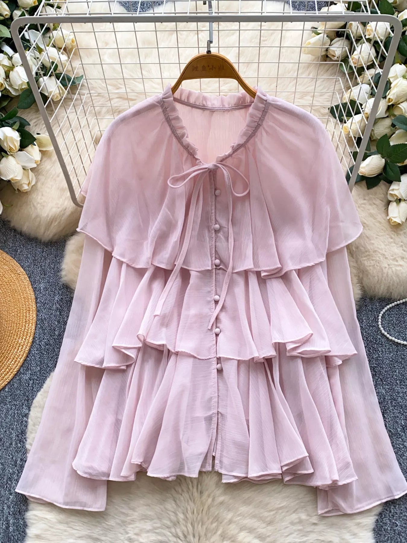 Ruffle Tiered Chiffon Blouse