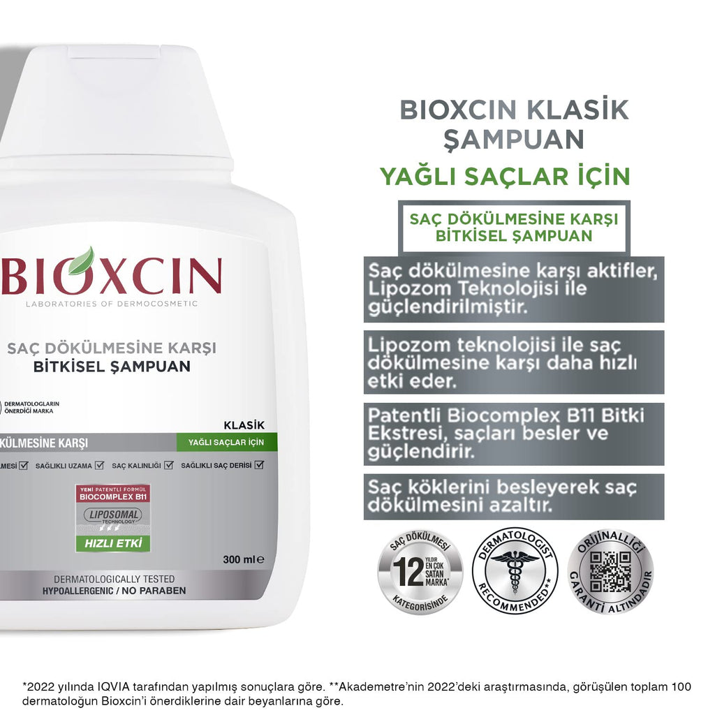 Bioxcin Anti-Hair Loss Shampoo for Oily Hair - Strengthens Hair Follicles, Prevents Hair Loss