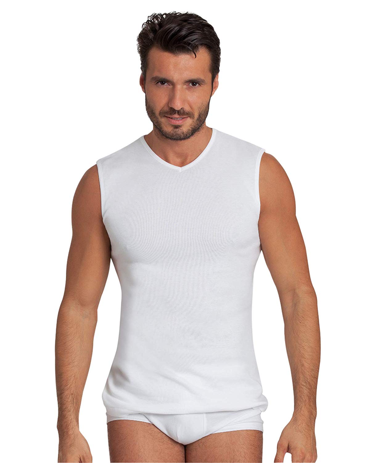 BASIC COTTON Free Spirit Premium Quality 100% Cotton Men's V - Neck Sleeveless T-Shirt Made in Italy (907) — view 3