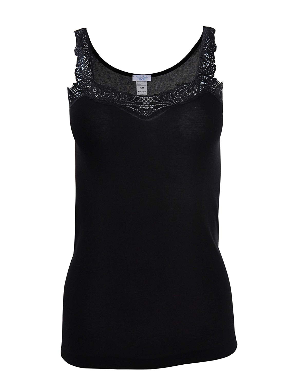 tittimitti EGi Luxury 100% Filo di Scozia Cotton with Macramé Lace Women's Top S - XXL Made in Italy — detail close-up