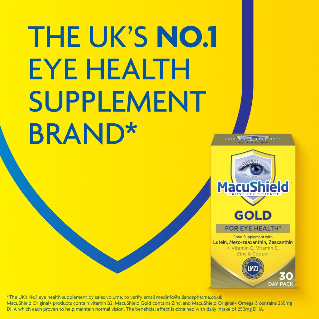 MacuShield Gold Eye Health Supplement - 90 Capsules with Lutein, Zeaxanthin & Antioxidants