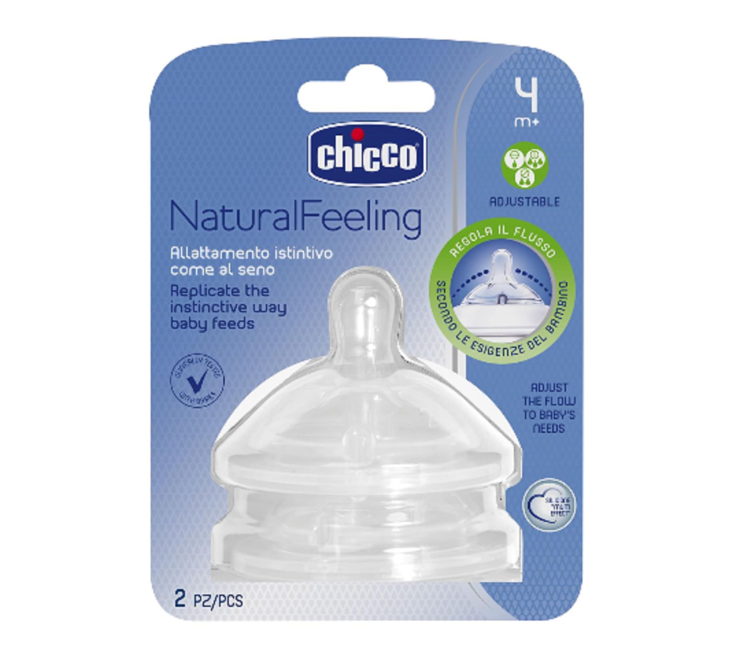 Chicco Natural Feeling Baby Bottle Nipple for 4 Months+ - Flexible, Comfortable, and Natural Feeding Experience