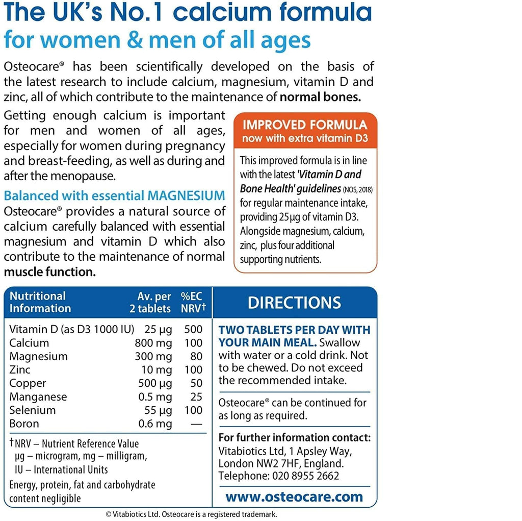 Vitabiotics Osteocare 90 Tablets - Calcium & Vitamin D for Osteoporosis Prevention