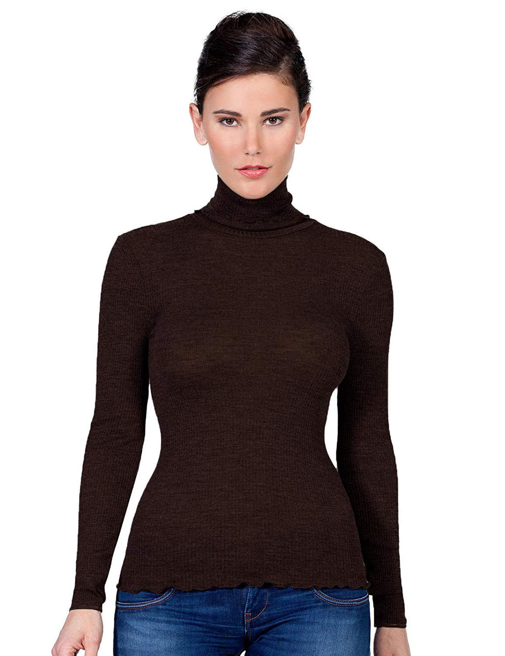 tittimitti EGi Luxury Wool Silk Turtleneck Long Sleeve Top. Proudly Made in Italy (1494) — side view