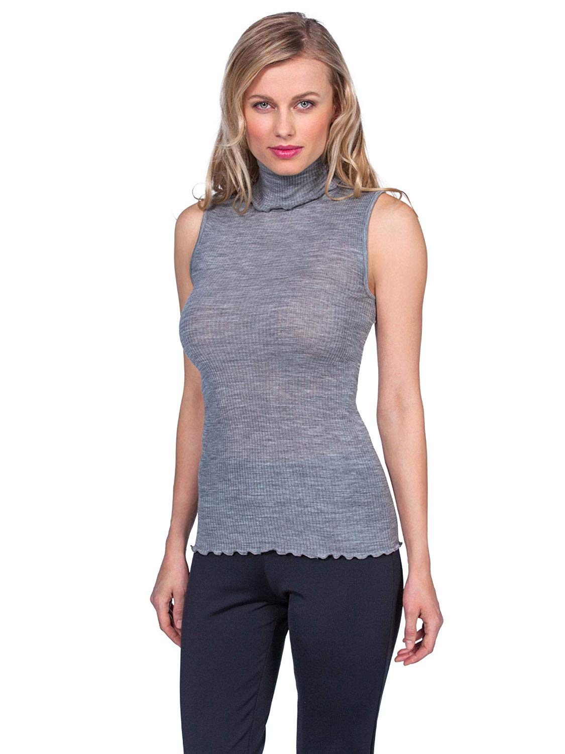 tittimitti EGi Luxury Wool Silk Turtleneck Sleeveless Top. Proudly Made in Italy (1484) — detail close-up