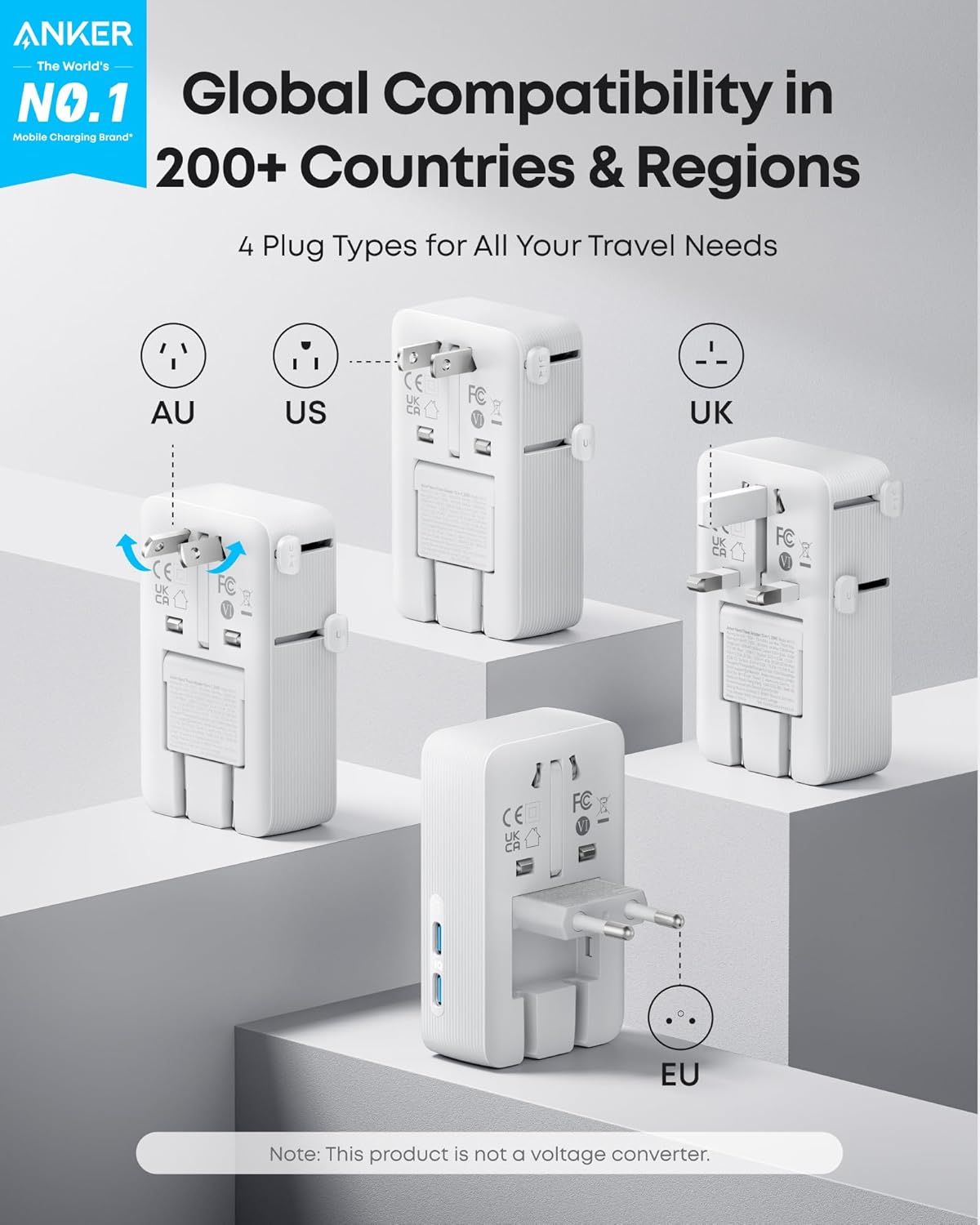 Anker Nano Travel Adapter (5-in-1, 20W, 1-Pack), view 2
