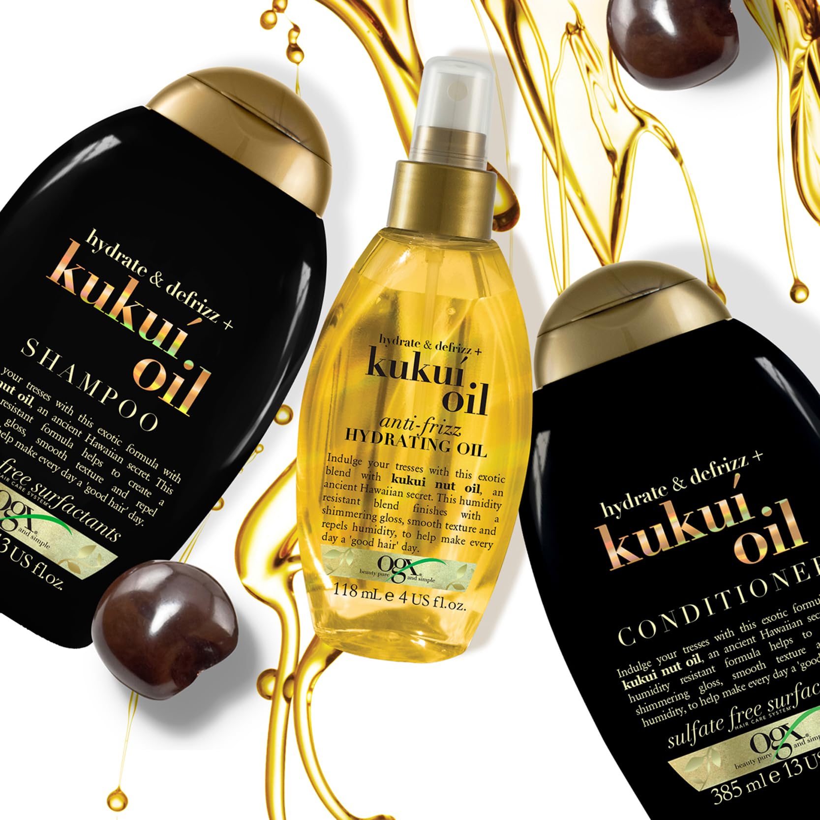 Organix Moisturizing Shampoo with Kukui Oil - Anti-frizz, Natural Hair Care for Dry & Frizzy Hair