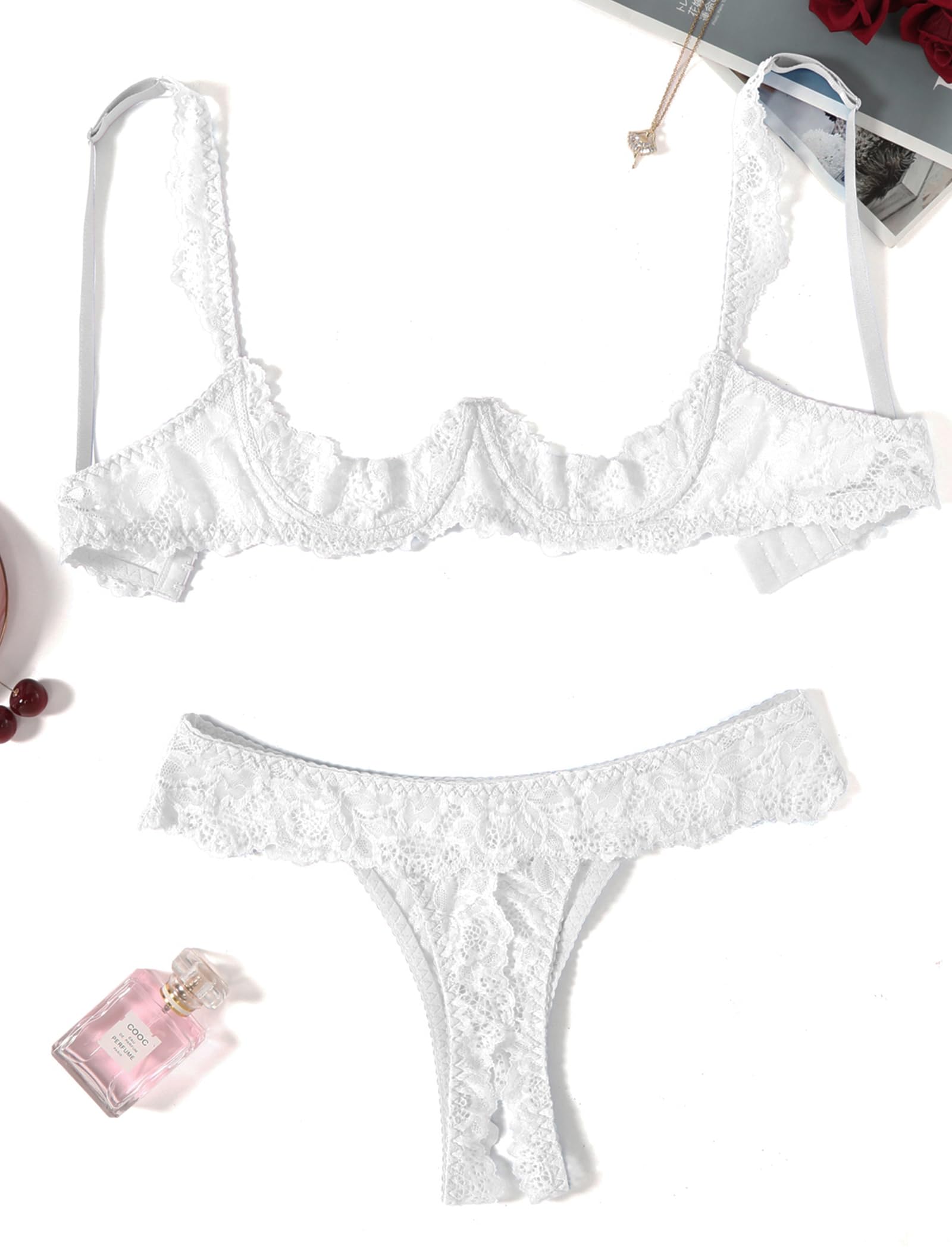 White Lace Women's Slip Underwear Set - 2 Pack | Size M