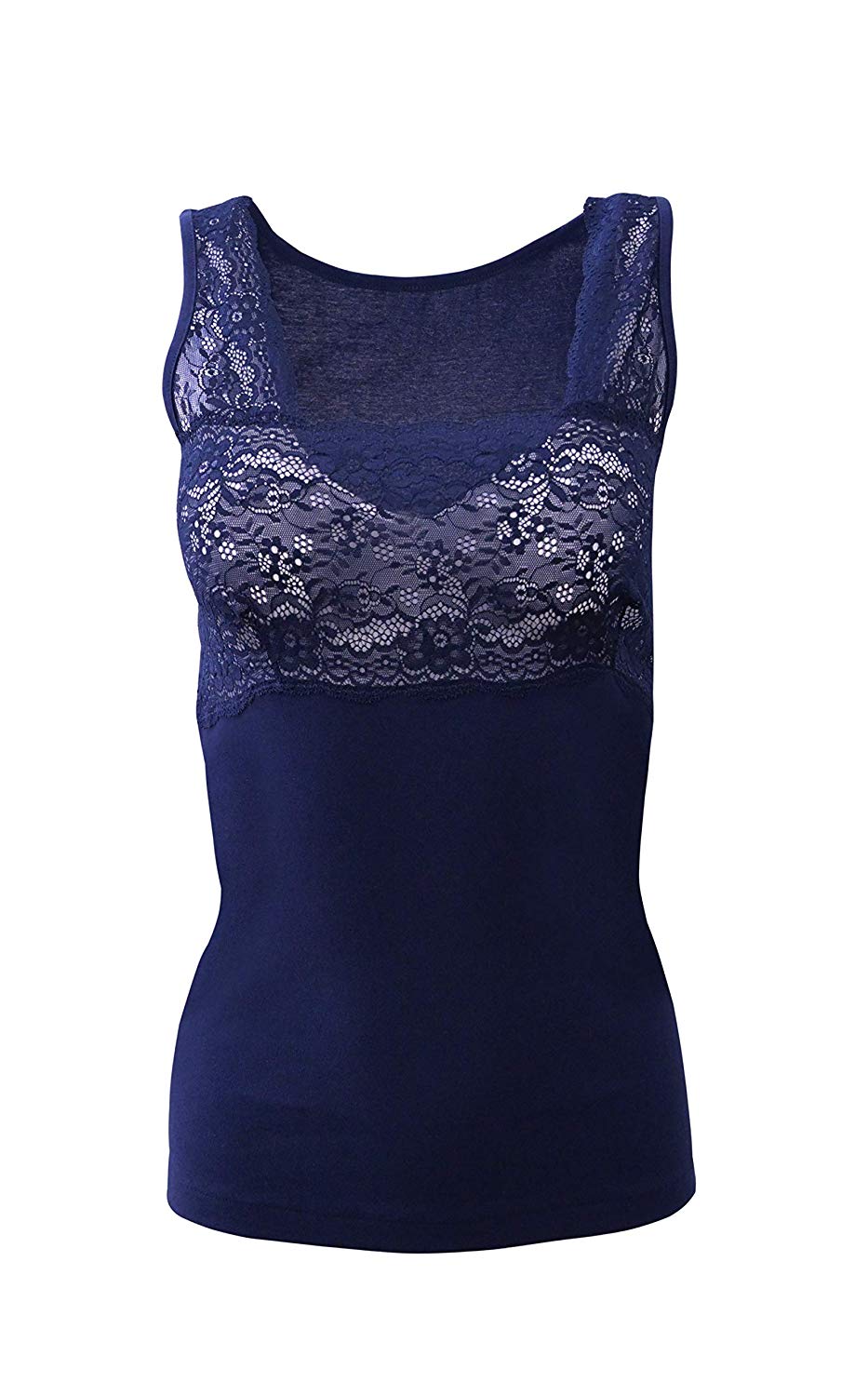 tittimitti Mare Luxury 100% Mako Cotton Women's Lace-Trimmed Tank Top. Proudly Made in Italy (263) — detail close-up