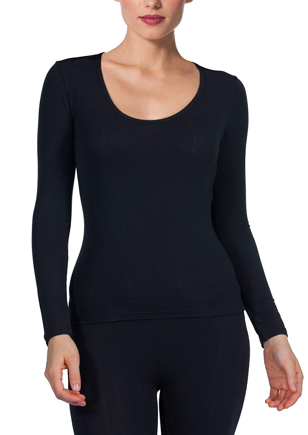 tittimitti EGI Luxury Modal Women's Long Sleeved T-Shirt. Proudly Made in Italy (Deep Crew Neck 1145) — detail close-up