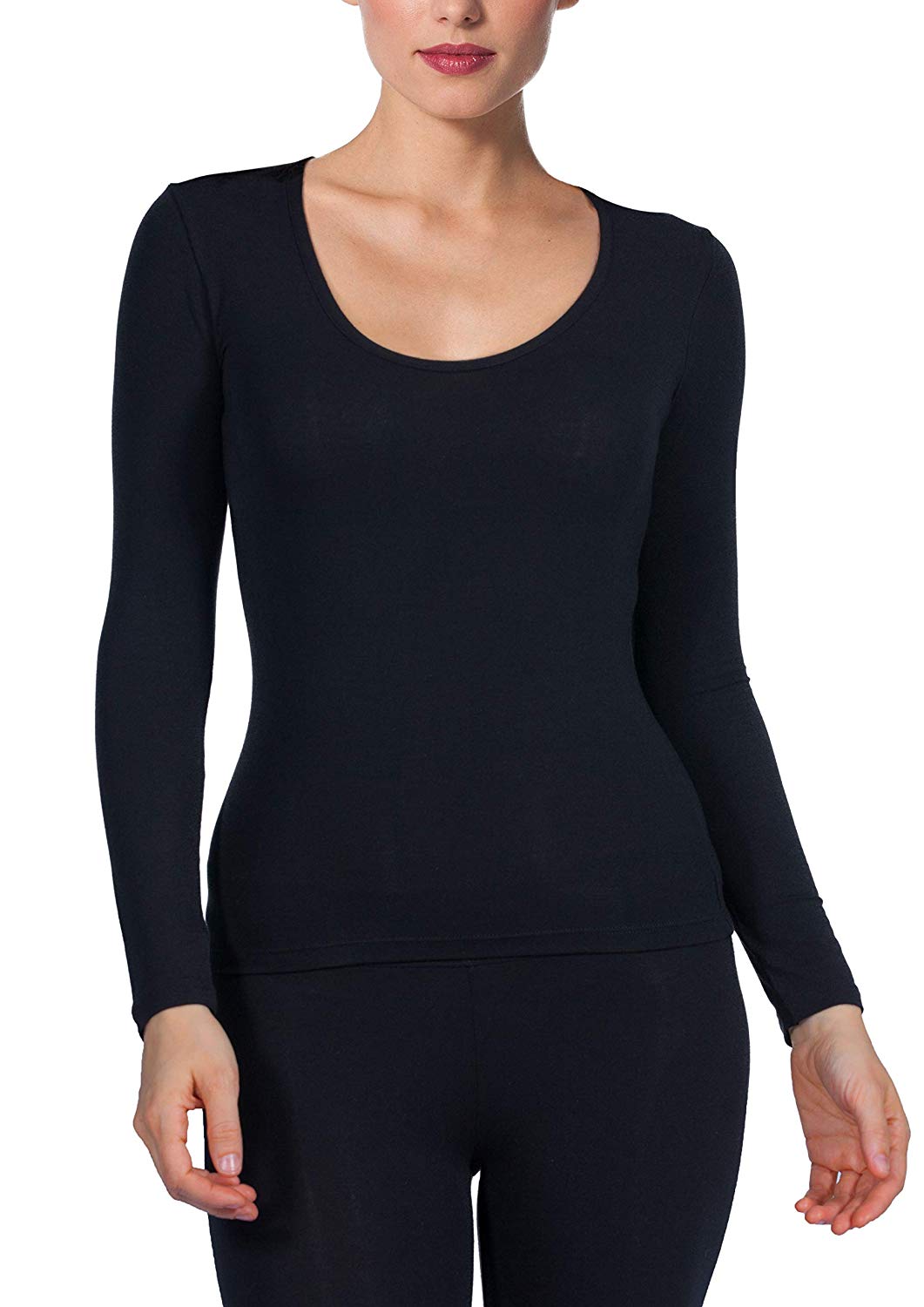 tittimitti EGI Luxury Modal Women's Long Sleeved T-Shirt. Proudly Made in Italy (Deep Crew Neck 1145) — detail close-up