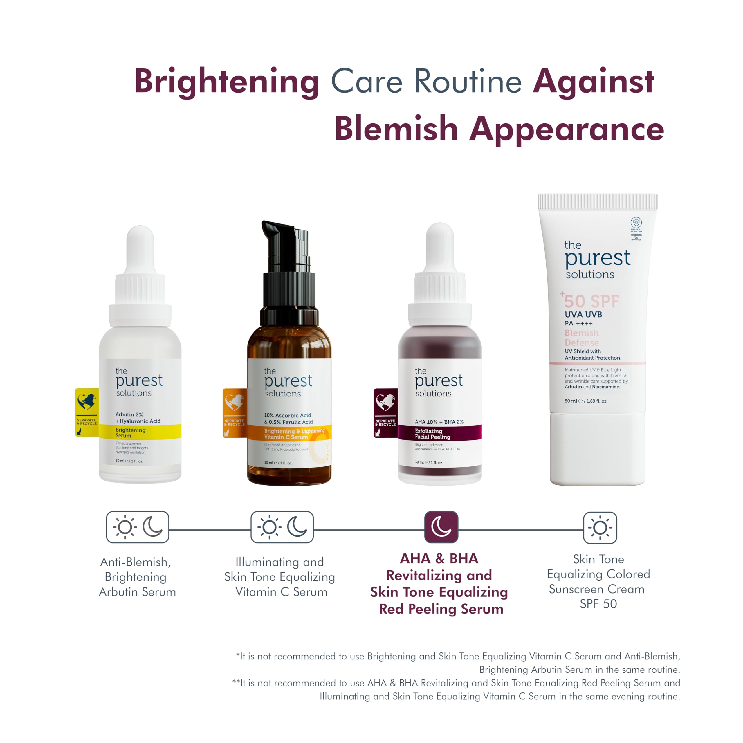 The Purest Solutions Skincare Set - Exfoliating, Brightening, Anti-aging with AHA, BHA, and Vitamin C