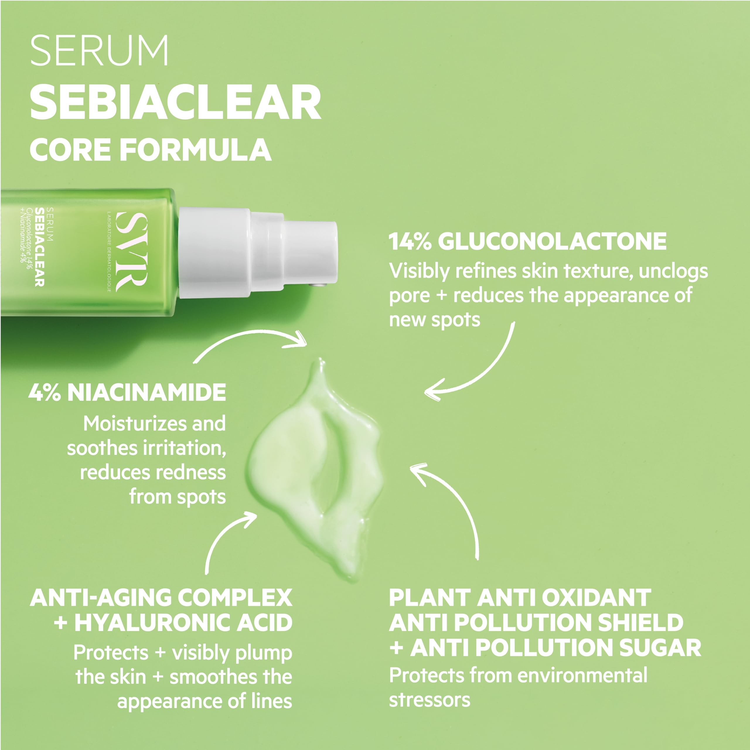 SVR Sebiaclear Serum 30ml - Non-Comedogenic Skincare for Oily Skin, Hypoallergenic Serum with Gluconolactone & Salicylic Acid
