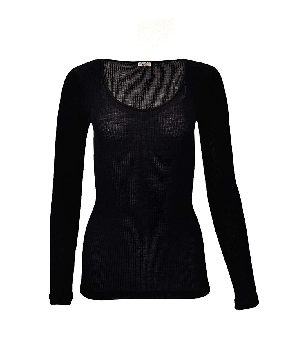 tittimitti EGi Luxury Wool Silk Long Sleeve Top with Satin Trim. Proudly Made in Italy (1437) — back view
