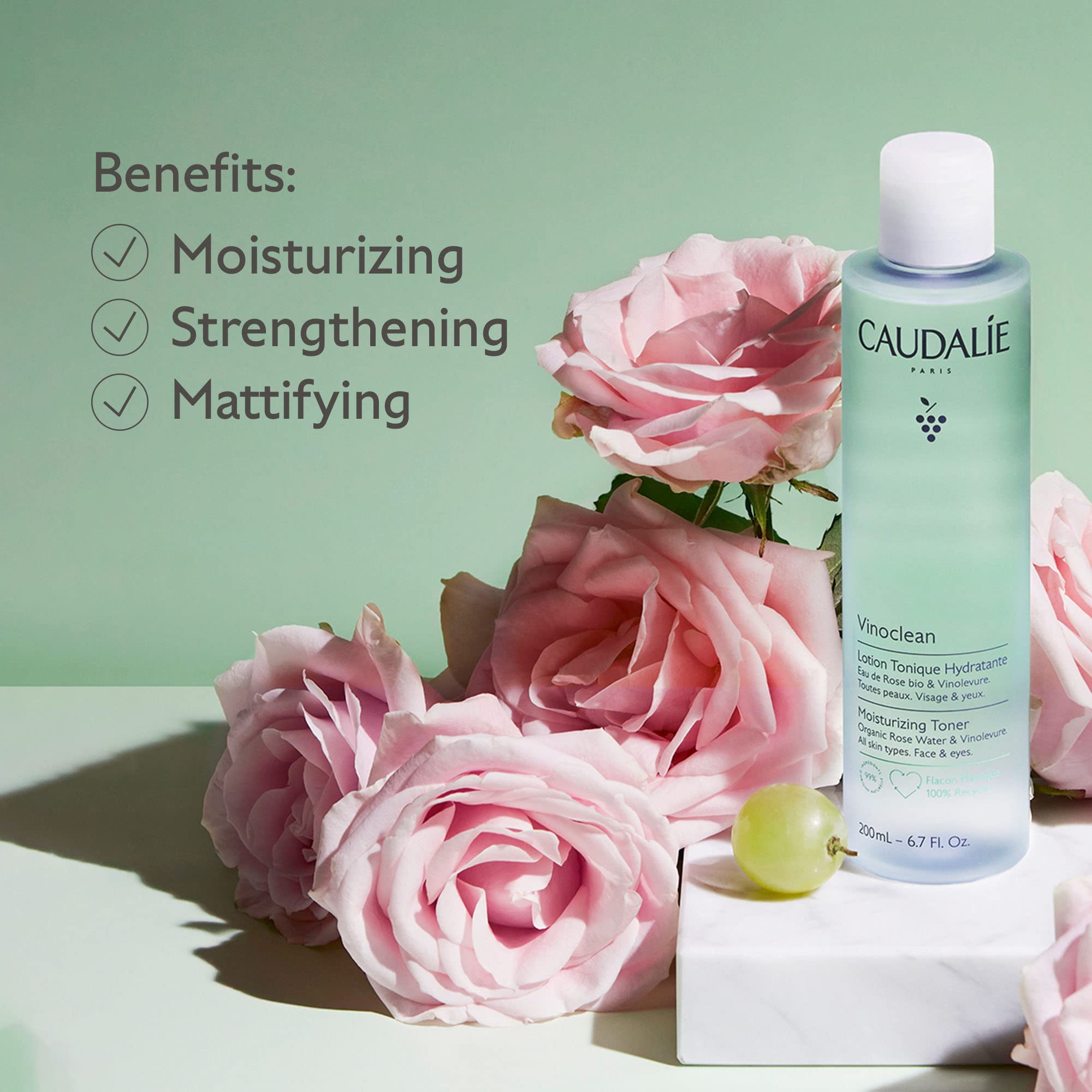 Caudalie Vinoclean Moisturizing Toner - Natural, Vegan, Dermatologically Tested Skincare for All Skin Types
