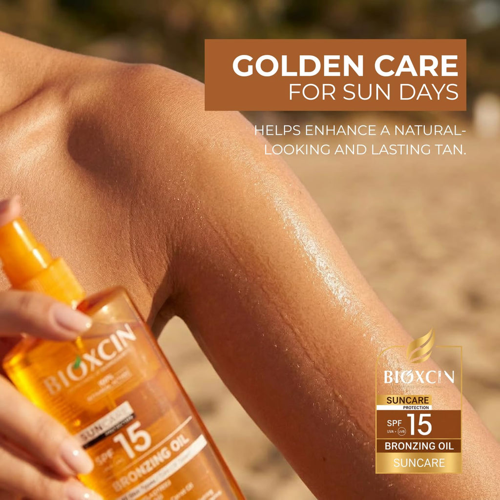 Bioxcin Suncare Tanning Sun Oil SPF15 - Natural Tanning Oil for All Skin Types