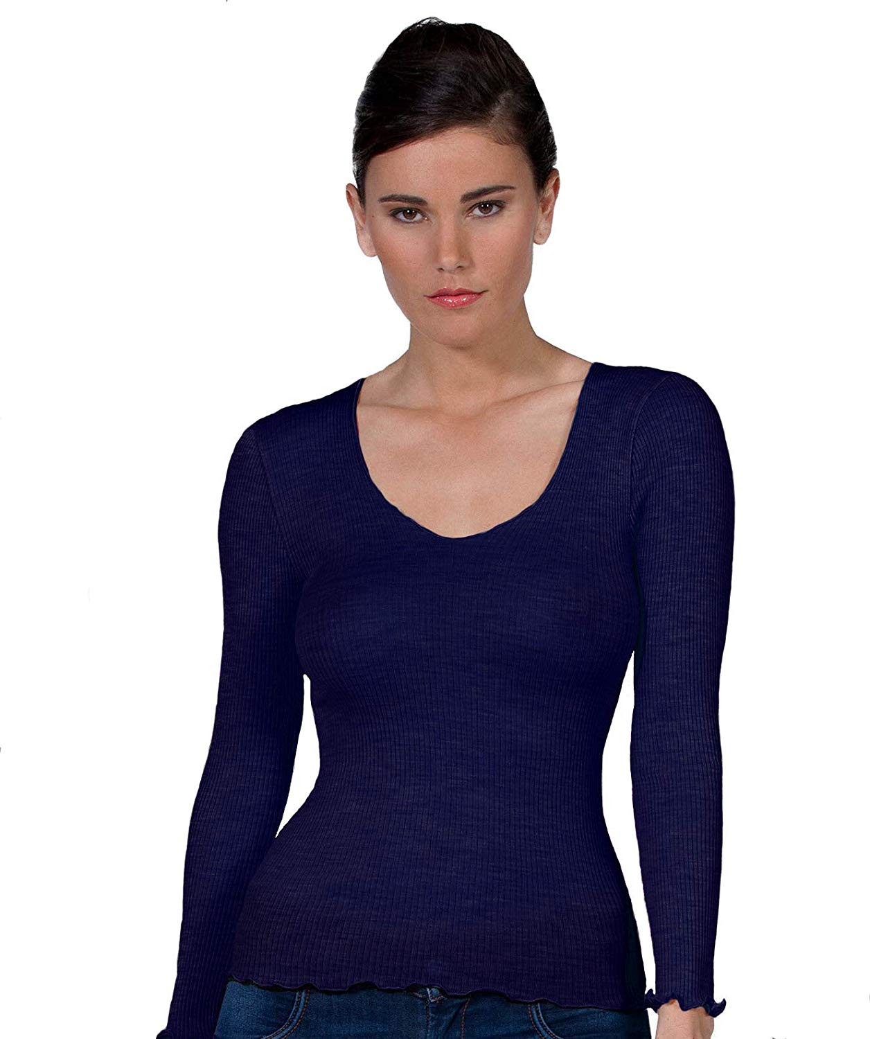 tittimitti EGI Luxury Wool Silk V-Neck Long Sleeve Top. Proudly Made in Italy (1493) — lifestyle context