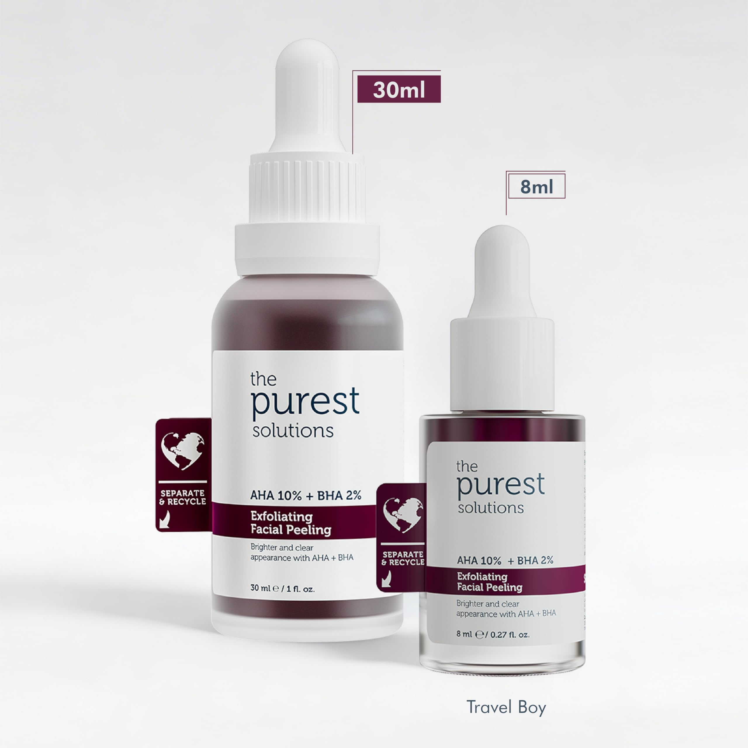 The Purest Solutions Skincare Set for Dry Skin - AHA BHA Exfoliating Serum & Hyaluronic Acid Hydrating Serum