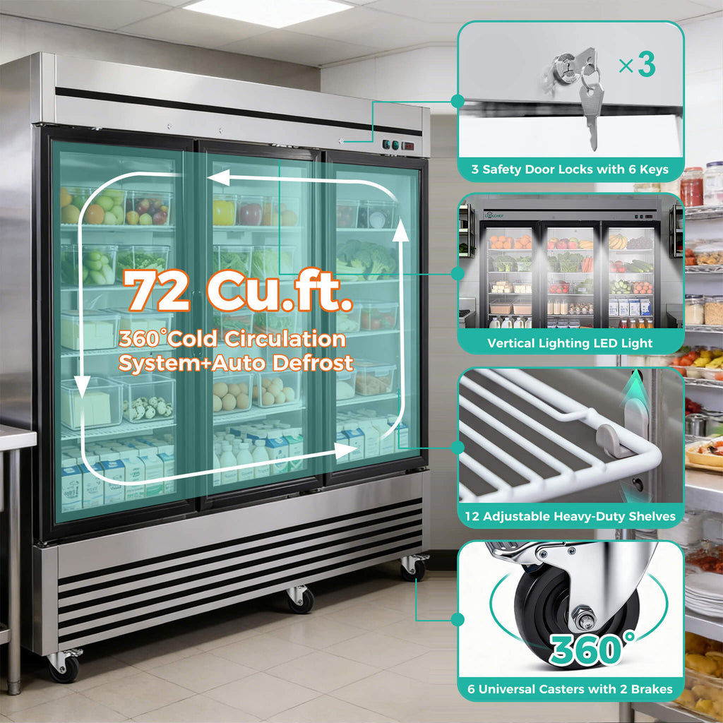 72 Cu.Ft Triple-Door Stainless Steel Commercial Reach-In Display Refrigerator (SAK26394) – SAKSBY WHOLESALE, view 4