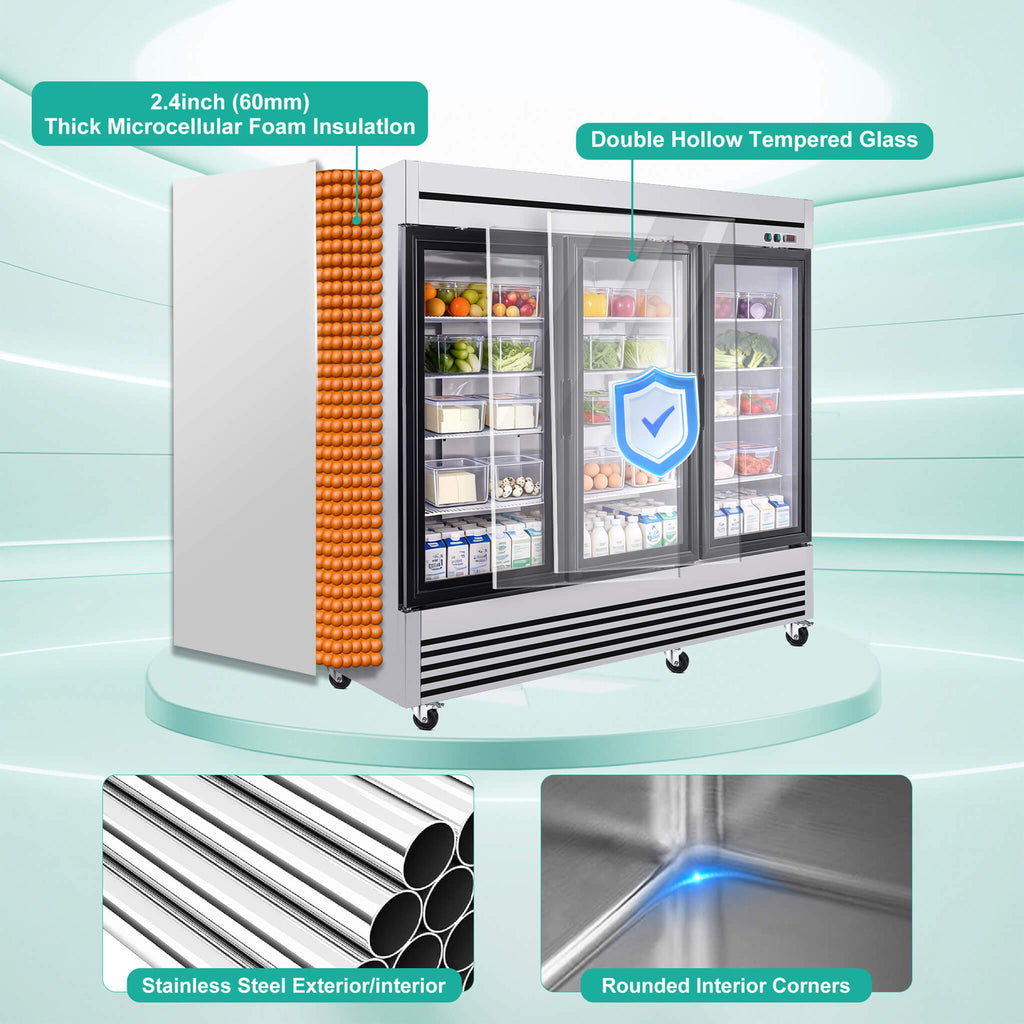 72 Cu.Ft Triple-Door Stainless Steel Commercial Reach-In Display Refrigerator (SAK26394) – SAKSBY WHOLESALE, view 6