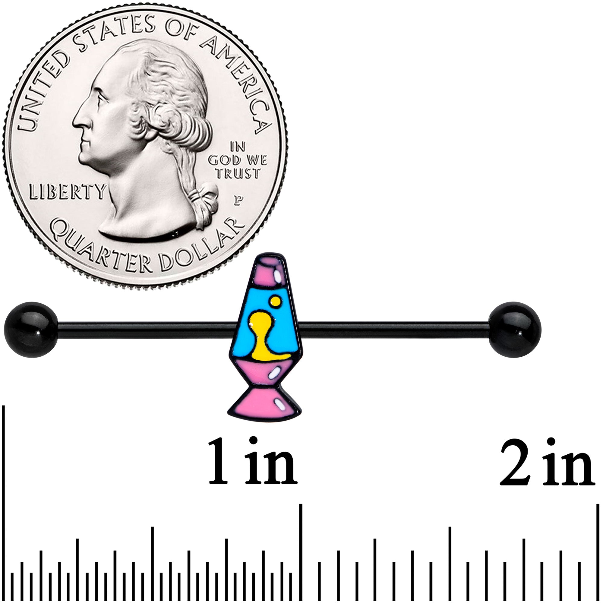 BodyCandy 14G Black Retro Lava Lamp Industrial Barbell 38mm — detail close-up