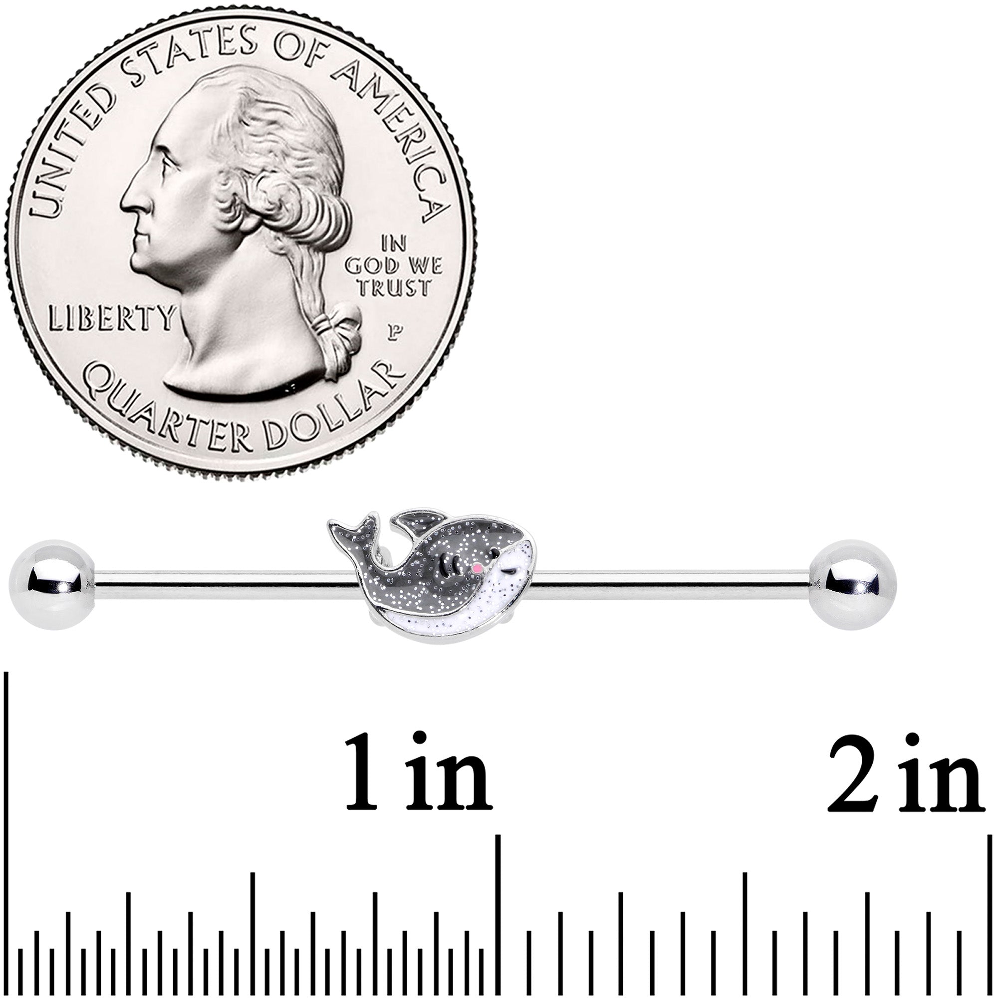 BodyCandy 14G Sweet Smiling Whale Industrial Barbell 38mm — detail close-up