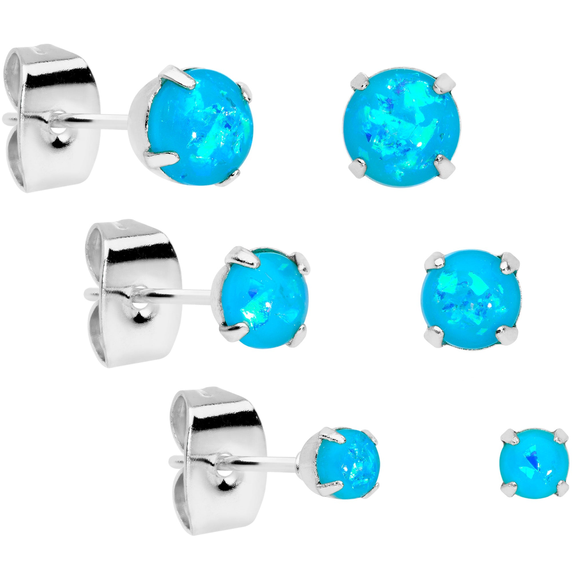 BodyCandy 20G Blue Faux Opal 3mm to 5mm Post Stud Earrings Set of 3 — main product shot