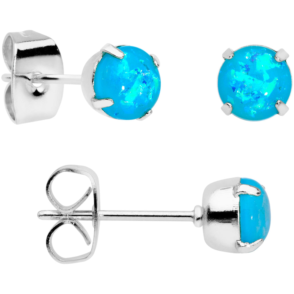 BodyCandy 20G Blue Faux Opal 3mm to 5mm Post Stud Earrings Set of 3 — detail close-up