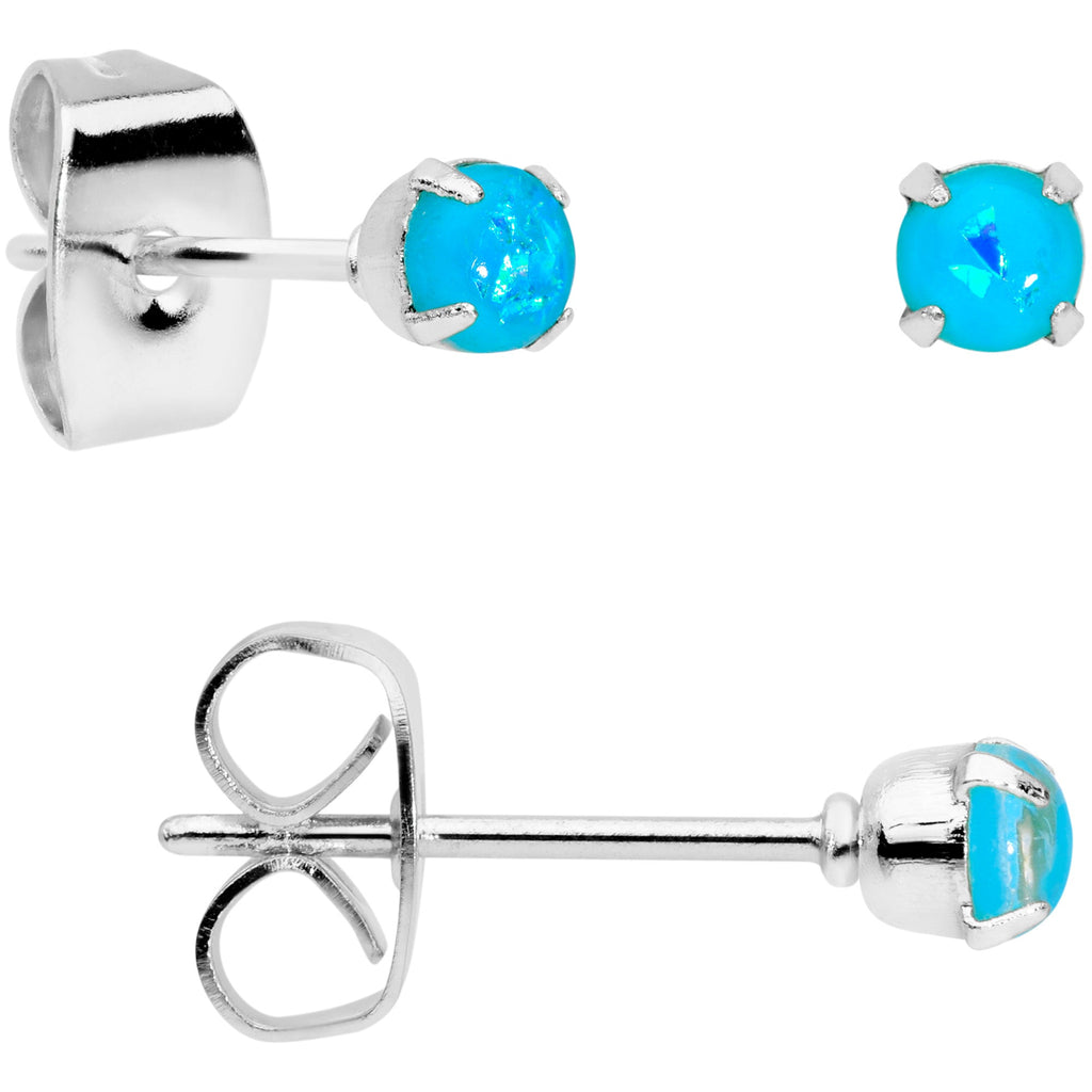 BodyCandy 20G Blue Faux Opal 3mm to 5mm Post Stud Earrings Set of 3 — side view