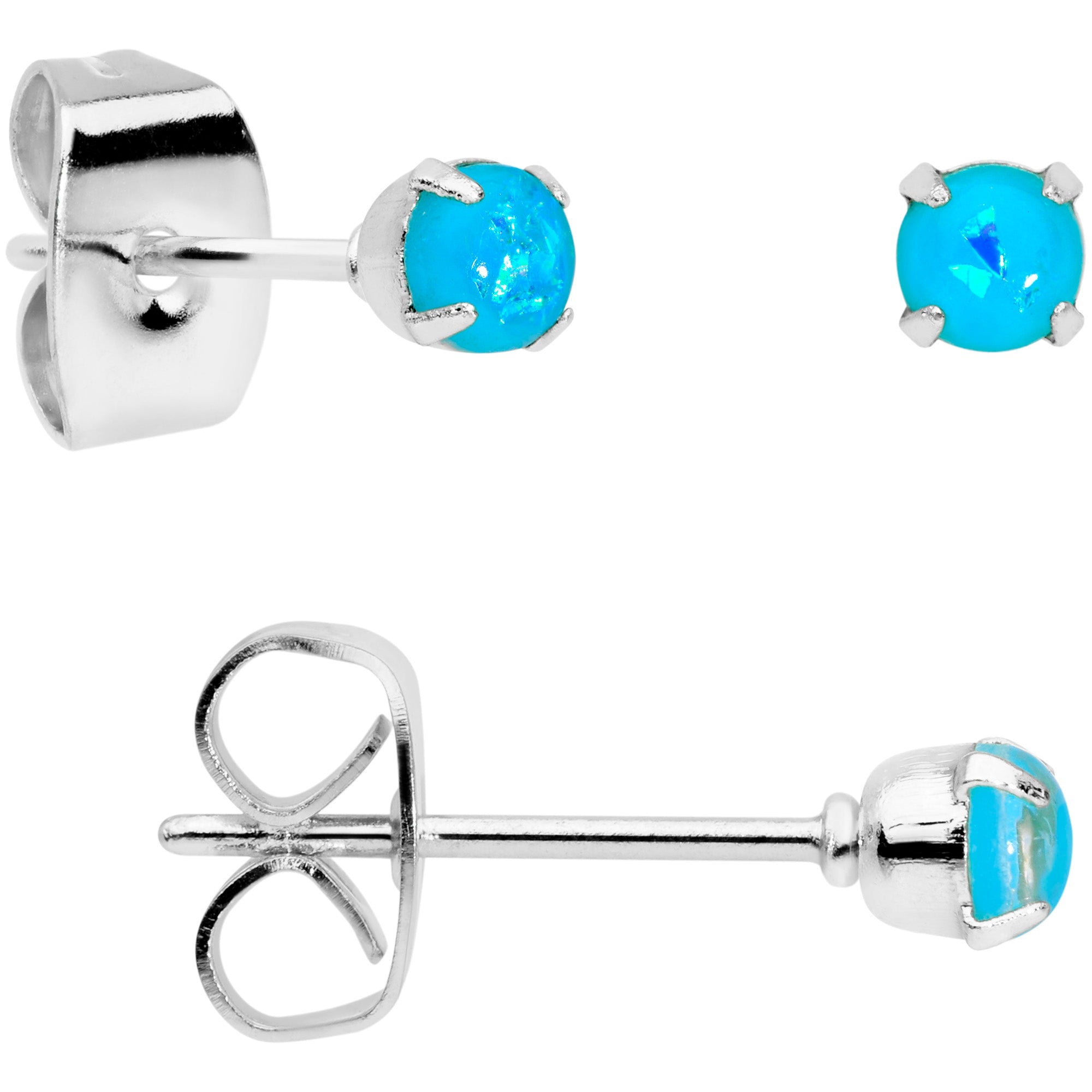 BodyCandy 20G Blue Faux Opal 3mm to 5mm Post Stud Earrings Set of 3 — side view