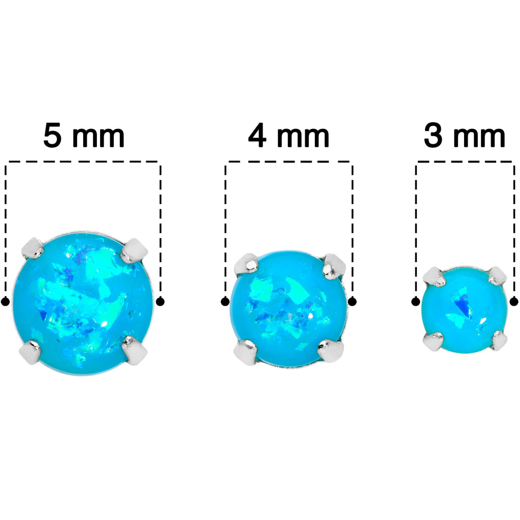 BodyCandy 20G Blue Faux Opal 3mm to 5mm Post Stud Earrings Set of 3 — back view