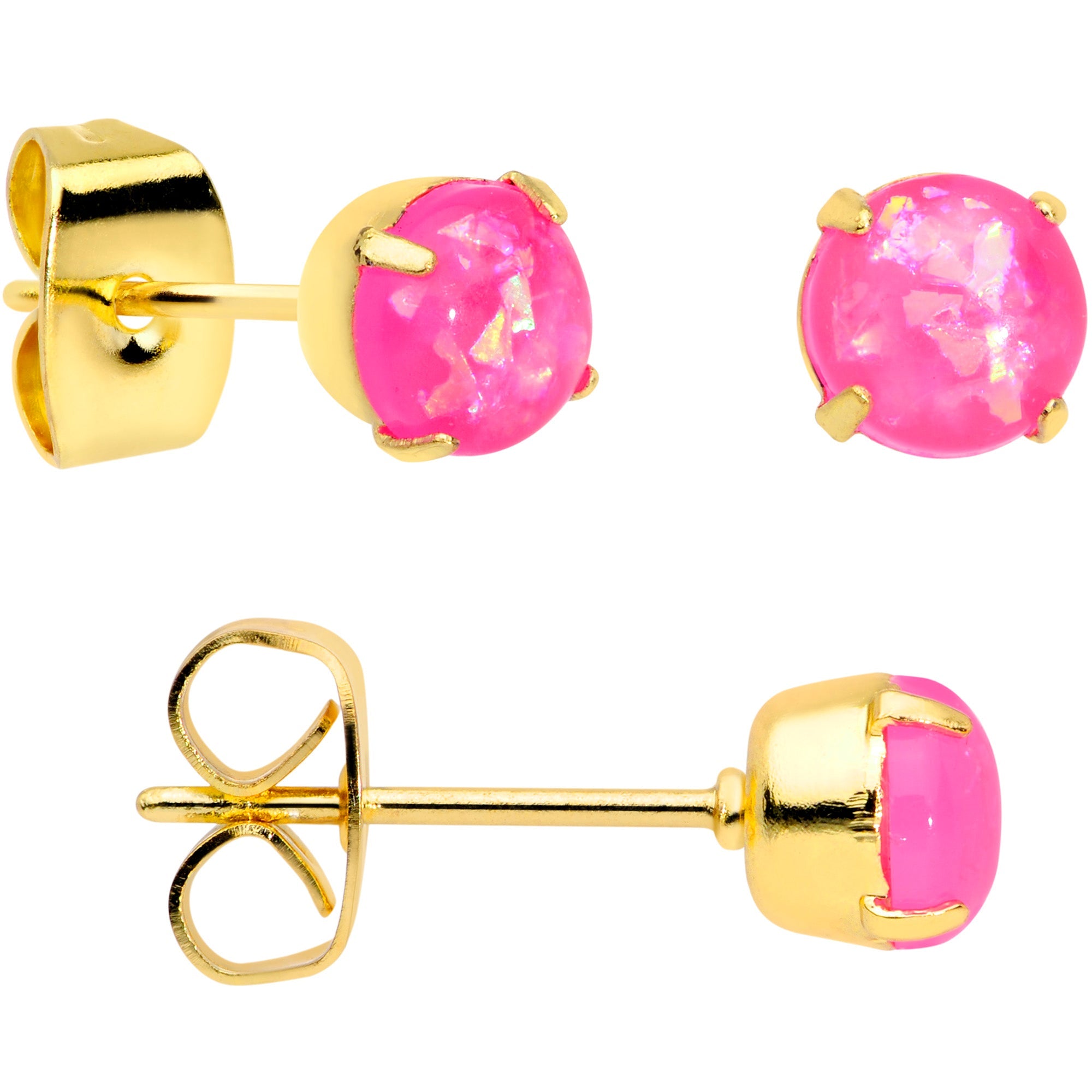 BodyCandy 20G Pink Faux Opal Gold Tone 3mm to 5mm Stud Earrings Set of 3 — detail close-up