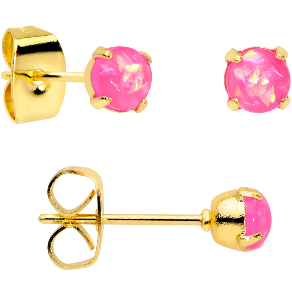BodyCandy 20G Pink Faux Opal Gold Tone 3mm to 5mm Stud Earrings Set of 3 — lifestyle context