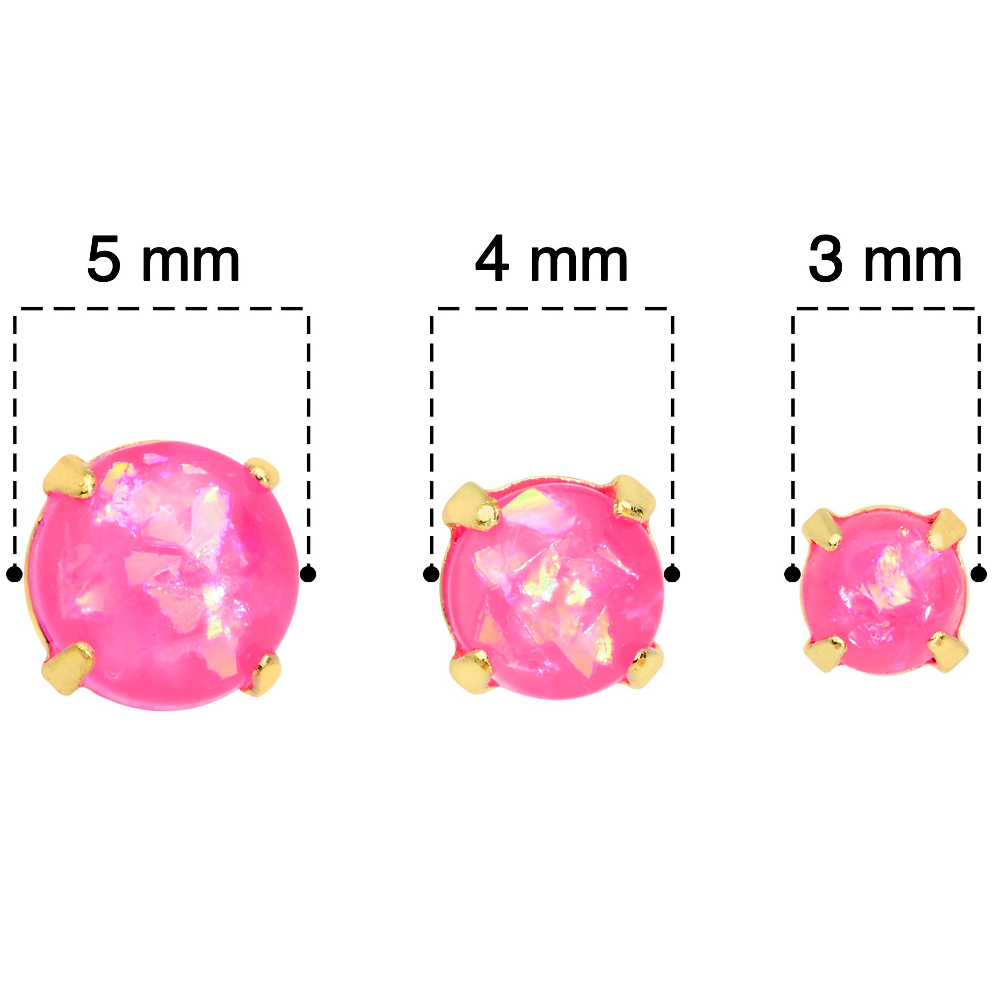 BodyCandy 20G Pink Faux Opal Gold Tone 3mm to 5mm Stud Earrings Set of 3 — back view