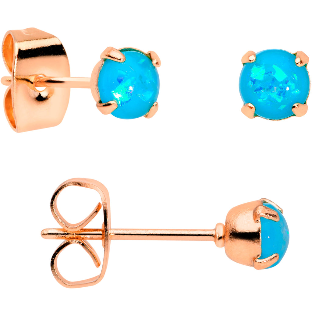 BodyCandy 20G Blue Faux Opal Rose Gold Tone 3mm 5mm Stud Earrings Set of 3 — lifestyle context