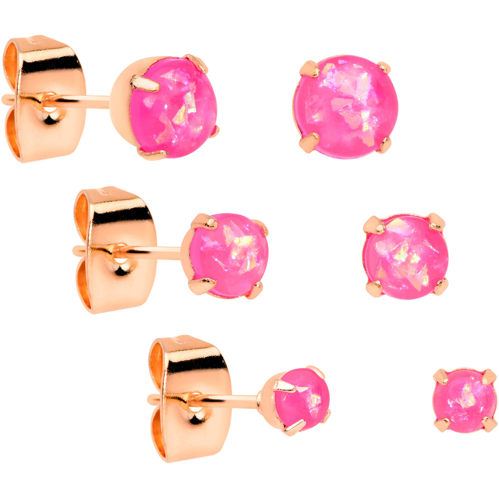 BodyCandy 20G Pink Faux Opal Rose Gold Tone 3mm 5mm Stud Earrings Set of 3 — main product shot