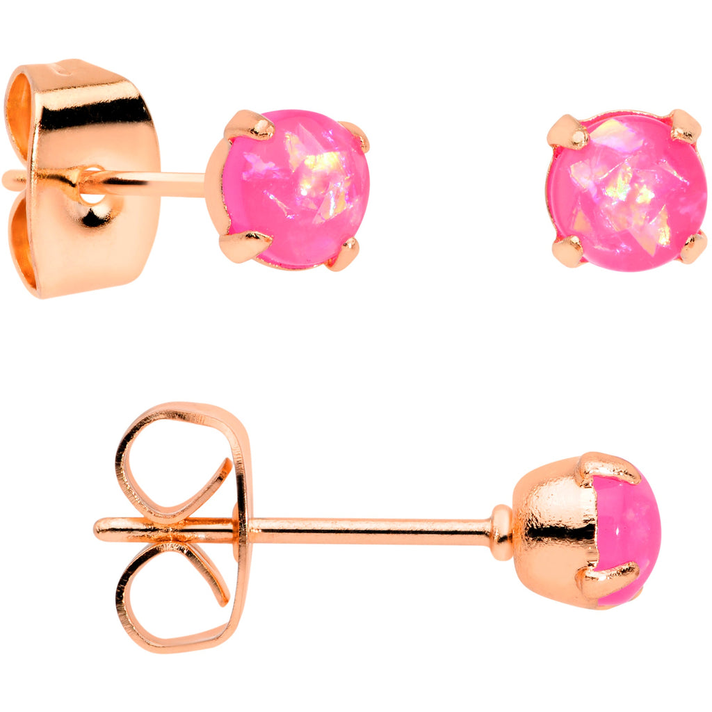 BodyCandy 20G Pink Faux Opal Rose Gold Tone 3mm 5mm Stud Earrings Set of 3 — lifestyle context