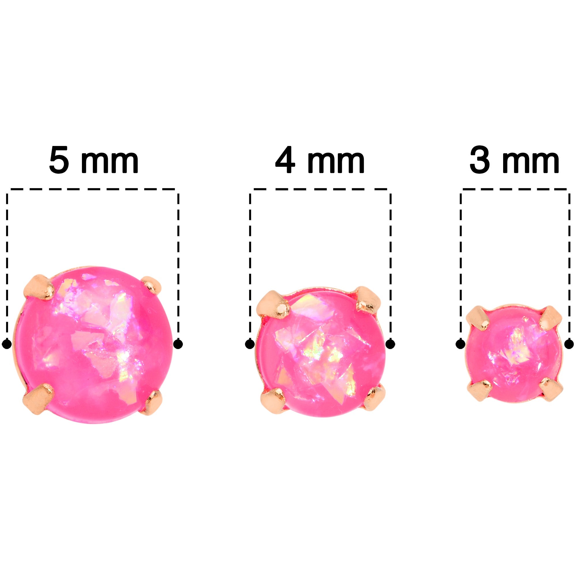 BodyCandy 20G Pink Faux Opal Rose Gold Tone 3mm 5mm Stud Earrings Set of 3 — back view